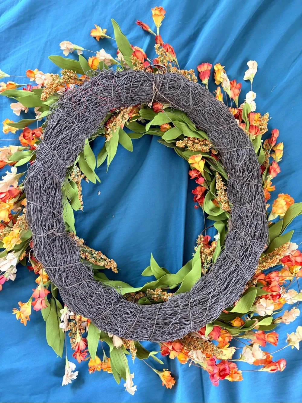 26” Fall Floral Grapevine Wreath Orange Cream Autumn Door Decor